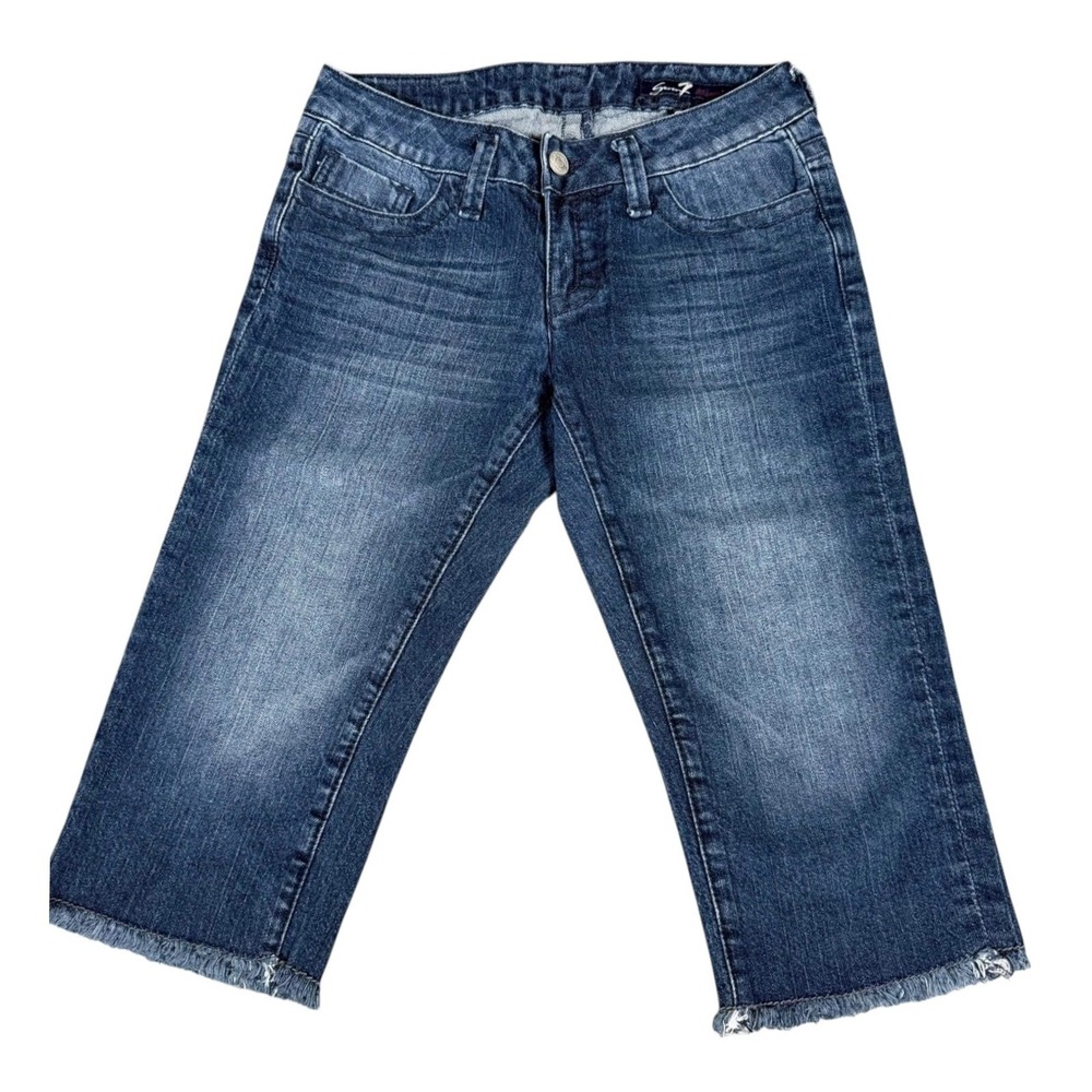 Seven7 Premium Capri Jeans Womens 25 Blue Excellent Frayed Hem Embroidered
